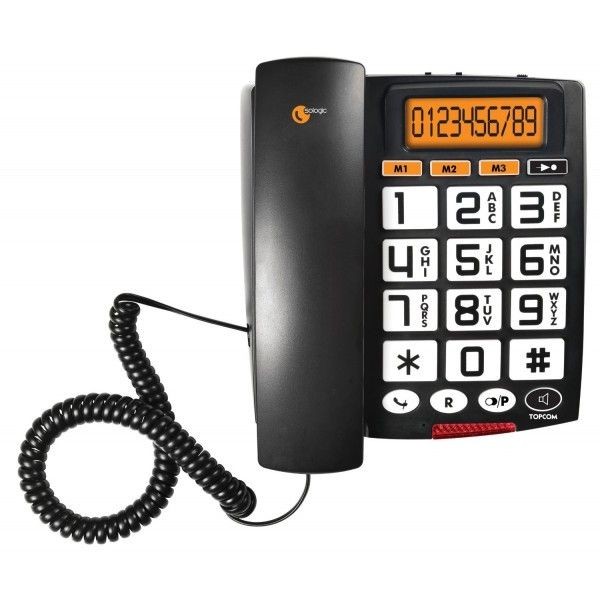 Téléphone fixe filaire Topcom Téléphone Filaire TOPCOM Mains libres Sologic A801 Noir TS-6651