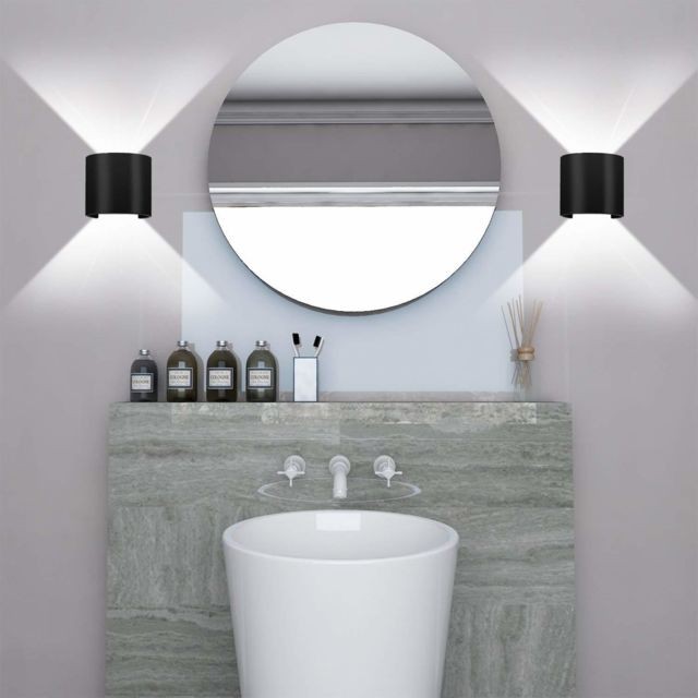 Stoex 12W Applique Murale Led Interieur Lampe de Mur Blanc Froid Moderne Decoration Noir pour Chambre Bureau Salon Salle de bain Couloir
