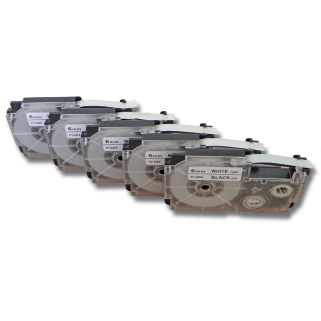 Vhbw - Lot 5 cassettes à ruban vhbw 6mm pour Casio CW-L300, KL-100E, KL-120, KL-1500, KL-200E, KL-300, KL-60. Remplace: Casio XR-6WE1, XR-6WE. Vhbw  - Cartouche d'encre