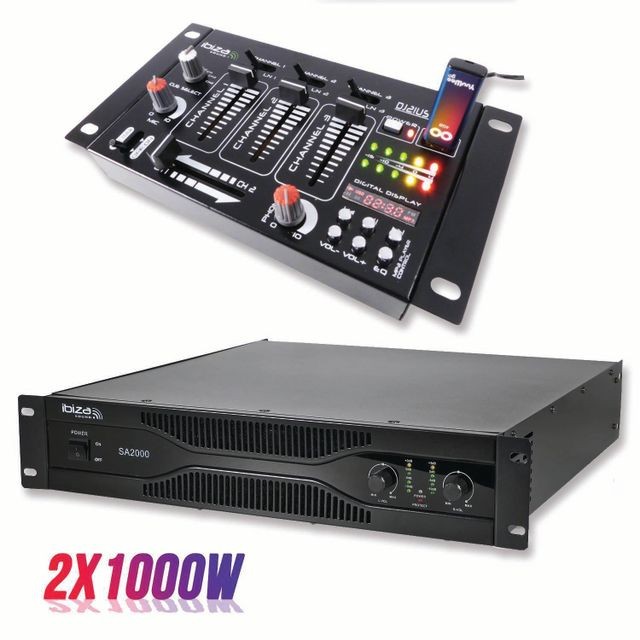 Ibiza Sound - Pack sonorisation amplificateur 2000W SA2000 + Table de mixage 4 voies 7 entrées Ibiza Sound   - Entrees