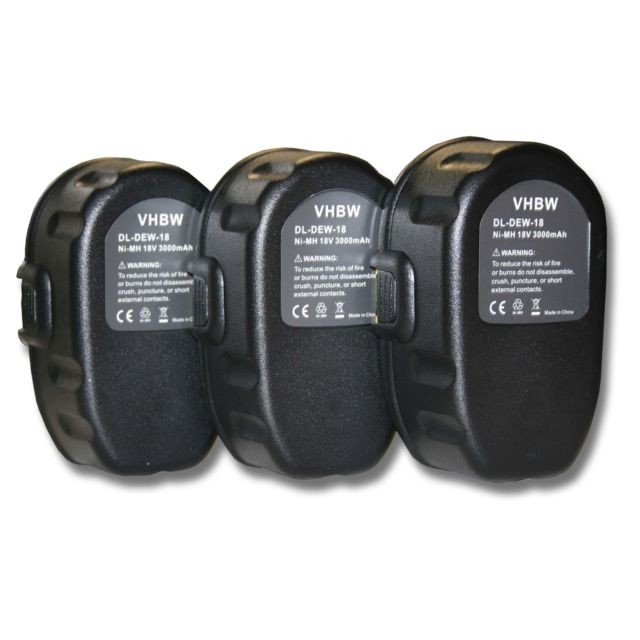 Vhbw - Lot 3 batteries vhbw 3000mAh (18V) pour outils Dewalt DCF059KL, DCF826KL, DCG411KL, DW056, DW056K-2. Remplace: Dewalt DC9096, DE9039, DE9095, DE9096. Vhbw  - Fixation
