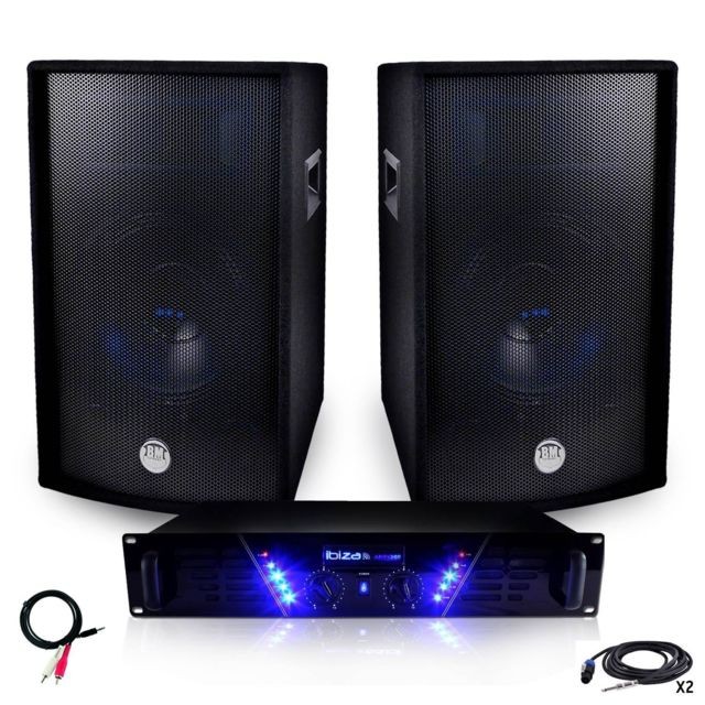 Ibiza Sound - Pack Sonorisation Ampli AMP-300 + Enceintes BMS-12 de 2x600W + Câblages - Sonorisation Ibiza Sound
