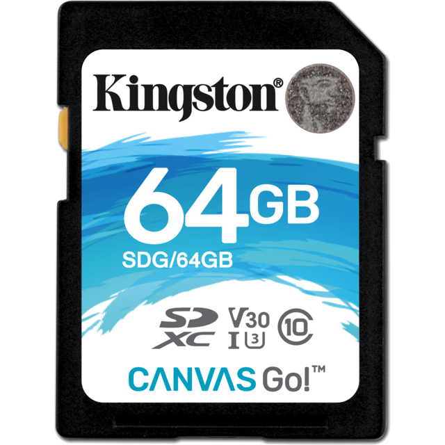 Kingston -64 Go carte SD Canvas Go! Class 10 UHS-I U3  Kingston  - Carte mémoire