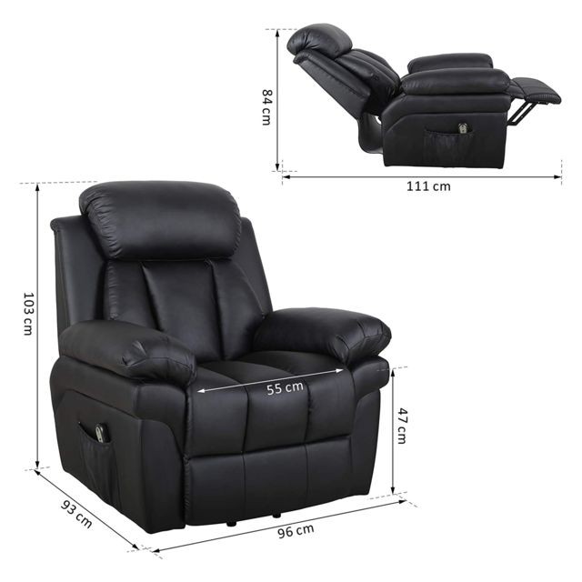 Homcom Fauteuil de relaxation électrique fauteuil releveur inclinable avec repose-pied ajustable P.U noir
