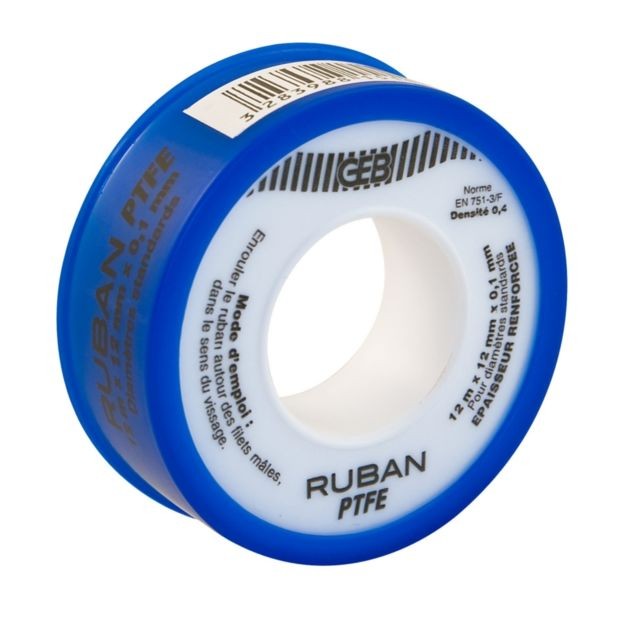 Geb - ruban téflon standard - geb - pour raccords filetés métalliques - 12 mm x 12 m x 0.075 mm - cache bleu - Geb