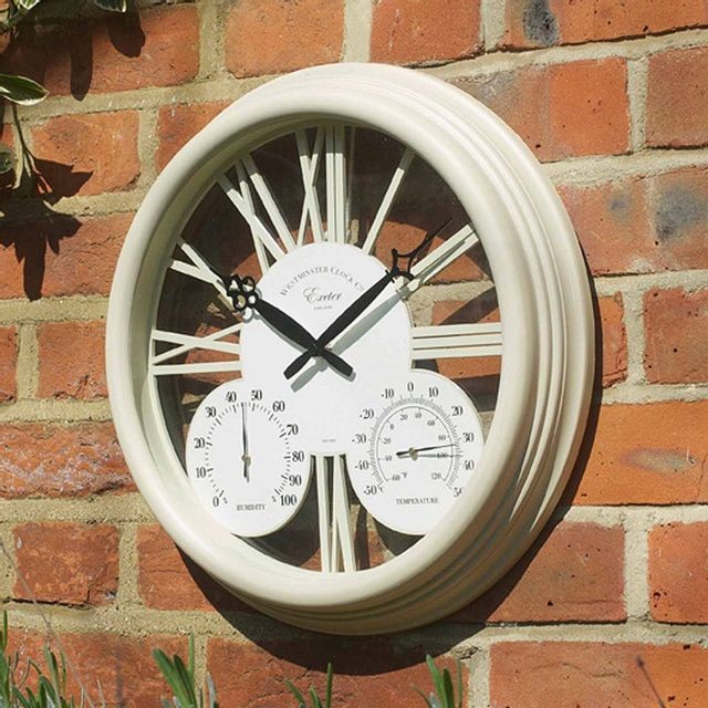 Petite déco d'exterieur Smart Garden Horloge murale d'extérieur avec thermomètre et jauge d'humidité diamètre 38cm EXETER