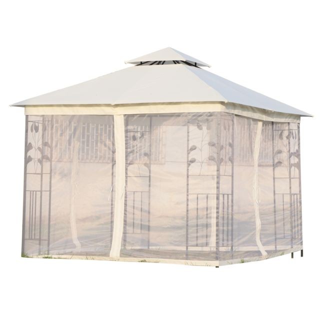 Tentes de réception Tonnelle barnum style colonial double toit toiles moustiquaires amovibles 3L x 3l x 2,65H m beige