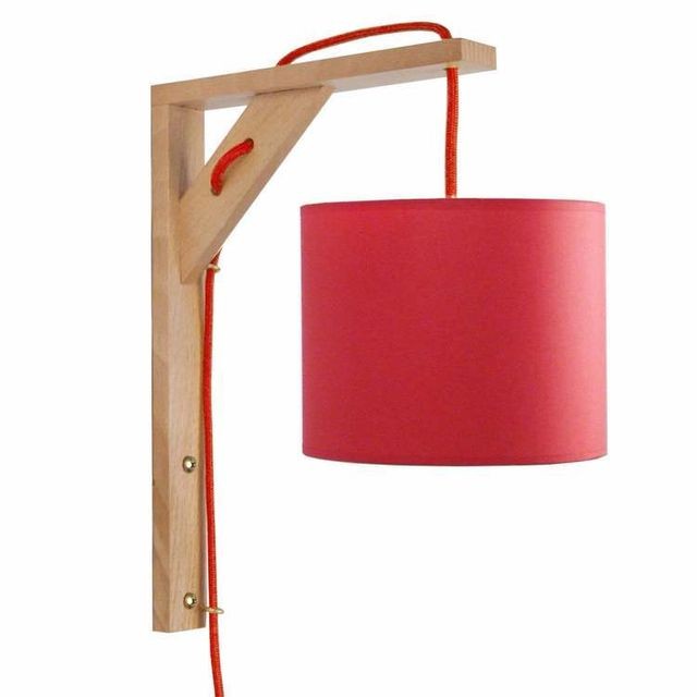 Appliques Tosel Applique forme équerre en bois de hêtre avec abat jour cylindre hauteur 30cm Square - Rouge