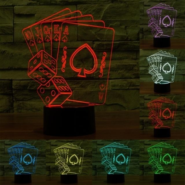 Wewoo - Lampe 3D Poker style 7 couleur décoloration créative visuelle stéréo 3D interrupteur tactile contrôle LED lumière de bureau de nuit Wewoo  - Lampes de bureau