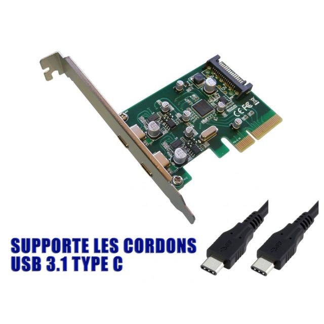 Kalea-Informatique - Carte Controleur PCI EXPRESS (PCI-E) vers USB 3.1 10GB - 2 PORTS EXTERNES : Type C - CHIPSET ASM1142 - Carte Contrôleur USB