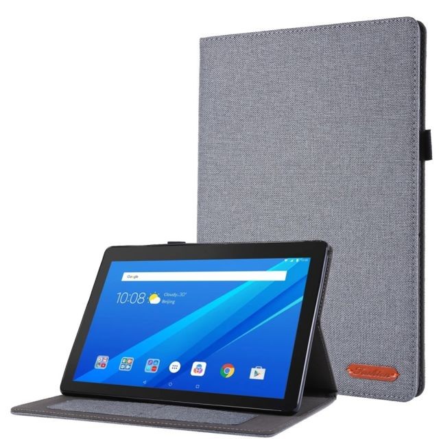 Generic - Etui en PU texture de tissu avec support et porte-cartes gris pour votre Lenovo Tab E10 - Generic