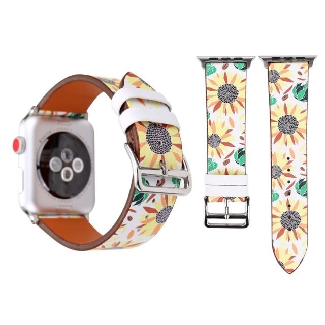 Wewoo - Bracelet pour Apple Watch Series 3 & 2 & 1 38mm mode en cuir véritable New Spring tournesol de montre Wewoo  - Montre et bracelet connectés