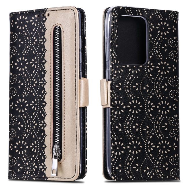 Generic - Etui en PU poche zippée en dentelle motif fleur noir pour votre Samsung Galaxy S20 Ultra Generic  - Coque, étui smartphone