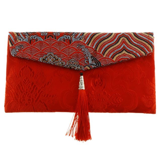 Objets déco marque generique Brocart rouge Enveloppe en soie Artisanat de poche broderie Sac à main argent rouge