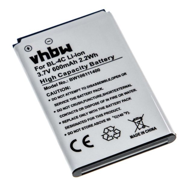 Batterie téléphone Vhbw vhbw batterie Li-Ion 600mAh (3.7V) pour téléphone portable, Smartphone MYPHONE 3350, 6650. Remplace: BBA-07, BK-BL-4C.