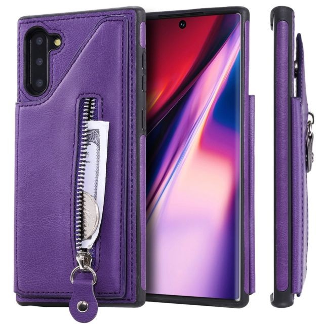 Wewoo - Housse Étui Coque Pour Galaxy Note 10 de protection antichoc à double boucle de couleur unie solide violet Wewoo  - Accessoire Smartphone