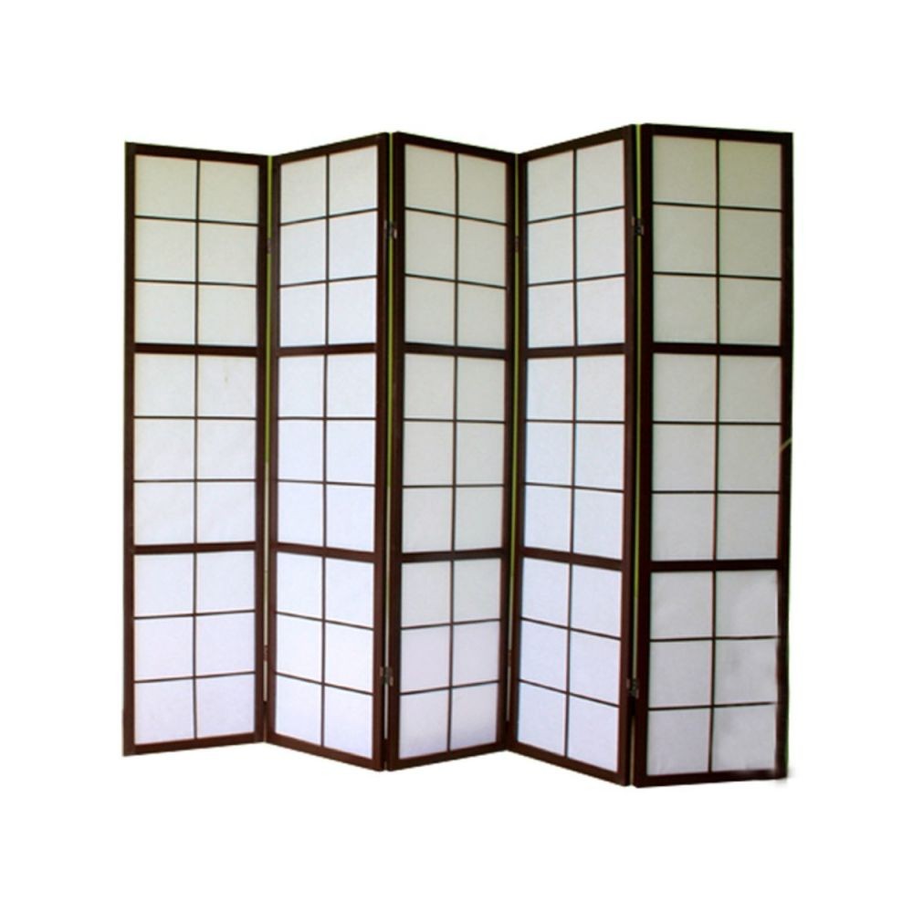 Decoshop26 Paravent 5 panneaux pans en bois noir et papier riz 175x220cm PAR06039