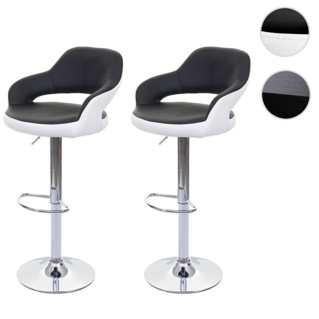 Mendler - 2x tabouret de bar HWC-F16, chaise de comptoir avec dossier, rotatif, similicuir ~ noir/blanc Mendler   - Assise seule pour tabouret de bar