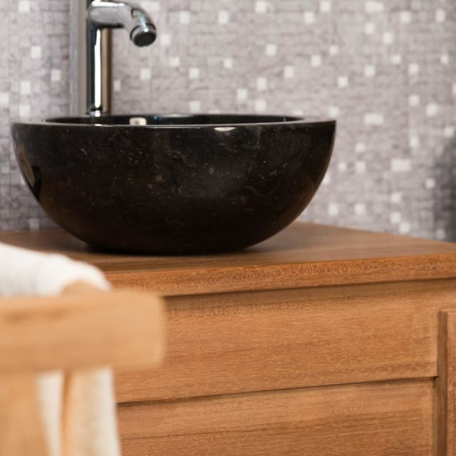 Wanda Collection - Vasque Ronde BARCELONE à poser en marbre de couleur Noir - Diamètre 30 cm - Plomberie Salle de bain