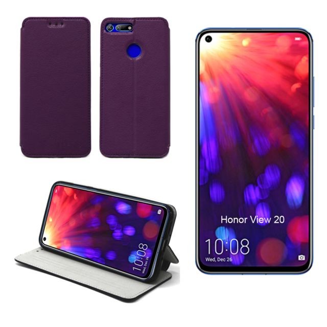 Housse, étui tablette Xeptio Etui Luxe Huawei Honor View 20 violet Slim avec fonction stand - Housse Coque Anti Choc de Protection Huawei Honor View 20 Smartphone 2018 / 2019 - Accessoires Pochette Case