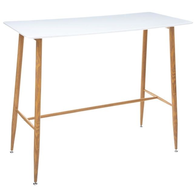 Pegane - Table à manger / Bar en acier et bois coloris blanc - L.120 x l.60 x H.105 cm -PEGANE- Pegane  - Table bar bois