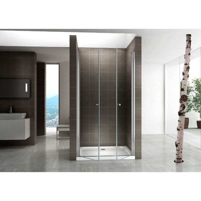 Cadentro Porte de douche hauteur 195 cm - largeur réglable / verre dépoli avec traitement nano anti-calcaire (80-84 cm, dépoli / opaque)