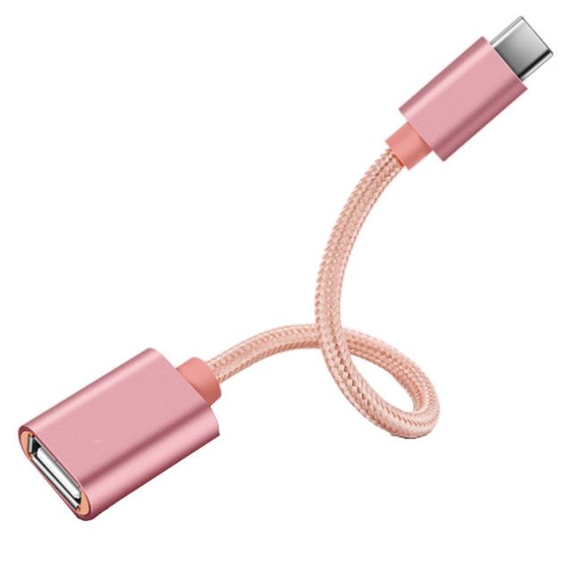 marque generique - tressé type-c mâle à usb femelle adaptateur otg données sync câble cordon rose rouge - Cable otg