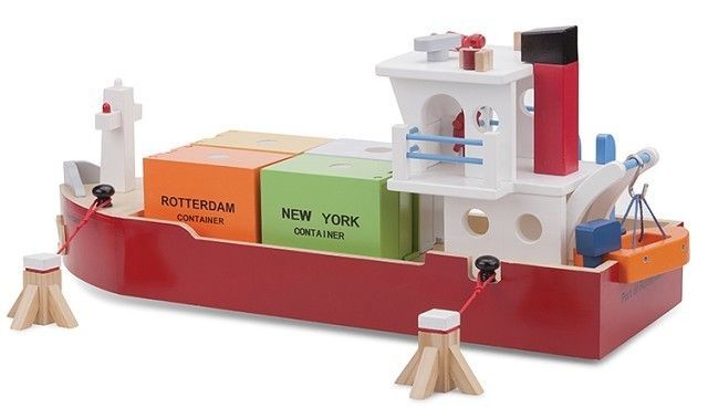 Voitures New Classic Toys Bateau-container avec 4 containers