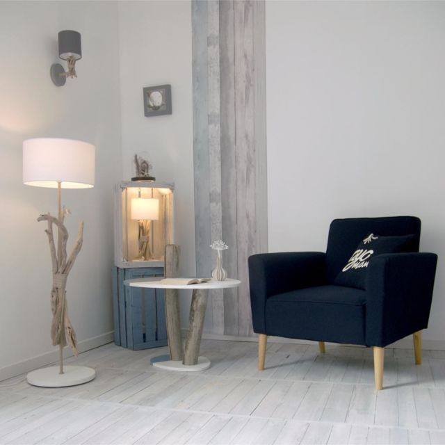 Bo Time Lampe de table artisanale en bois flotté naturel Personnalisable - Fabriquée en France Cendre brune