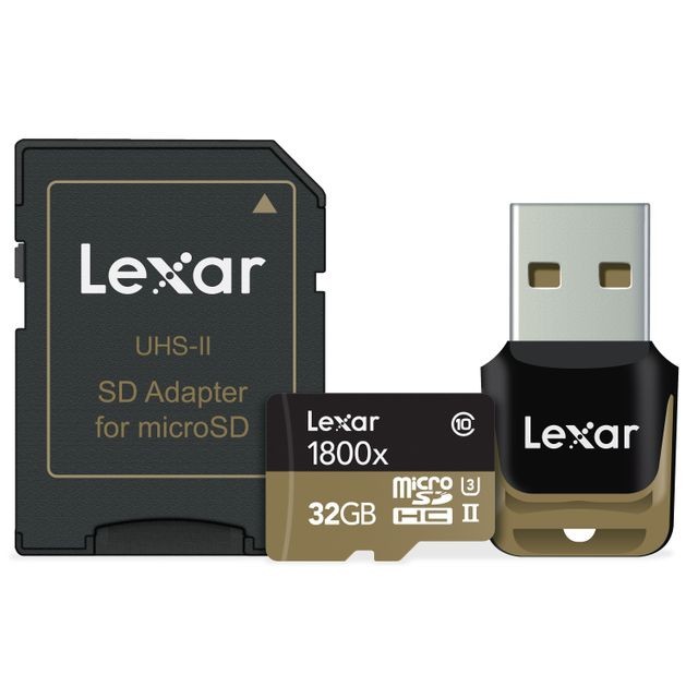 Carte Micro SD Lexar 32GB microSDHC/XC UHS-II 1800x w/ Adapter & Reader (Class 10) U3