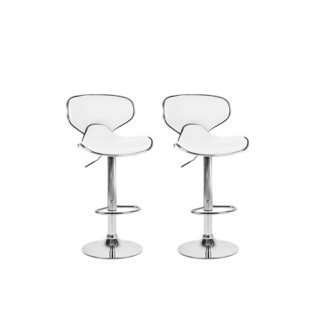 Beliani - Lot de 2 chaises de bar en cuir PU blanc CONWAY Beliani  - Table basse hauteur reglable