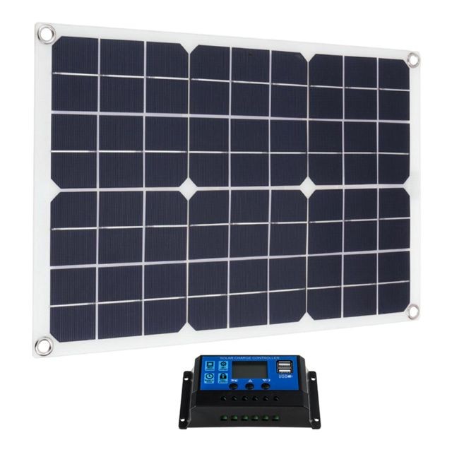 Panneaux solaires rigides 2x Panneau  Flexible 10A 12V 24V Kit Système  Module Photovoltaïque Cellule 10A Connecteur De Contrôleur Pour La Maison, RV, Caravane, B