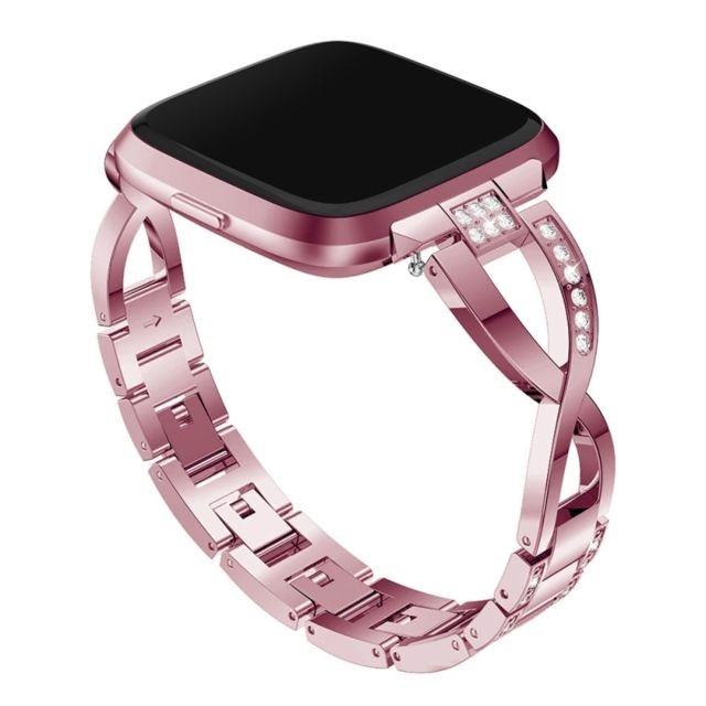 Wewoo - Bracelet pour montre connectée en acier inoxydable massif serti de diamants de Fitbit Versa Lite rose Wewoo  - Bracelet connecté