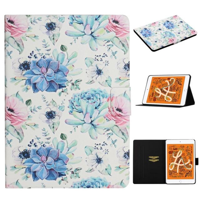 Generic - Etui en PU impression de motifs de fleurs avec support et porte-cartes fleur bleue pour votre Apple iPad Mini (2019) 7.9 pouces/4/3/2/1 - Generic