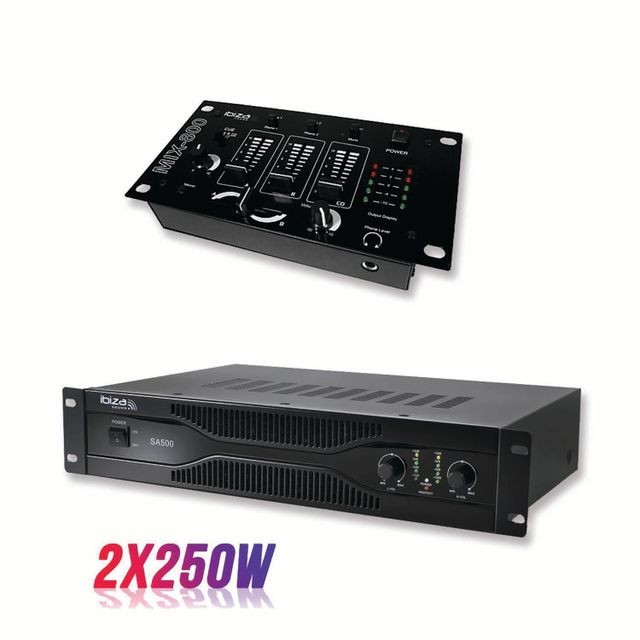 Ibiza Sound - Pack sonorisation amplificateur 500W SA500 + Table de mixage 3 voies 5 entrées MIX800 - Entrees