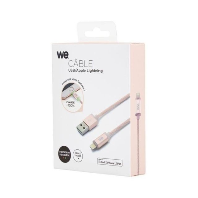 We -WE Câble USB Apple - Nylon - 1 metre - Or rose We  - Chargeur Universel