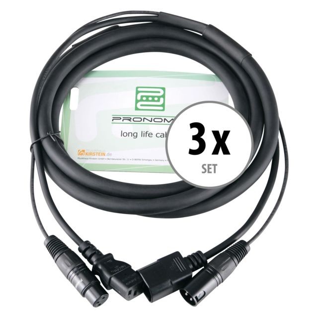 Câble antenne Pronomic Set de 3 Pronomic Stage IECD-2.5 DMX câble hybride C/DMX 2,5m