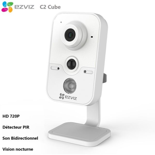 Ezviz - EzViz C2 Cube  Caméra intérieur de surveillance HD 720P IP Wifi sans fil  - Détecteur PIR -Alerte téléphone -Vision nocturne -  Angle vue 115°- Zoom x8 - Son Bidirectionnel - Guide & Appli en français - Camera IP WIFI