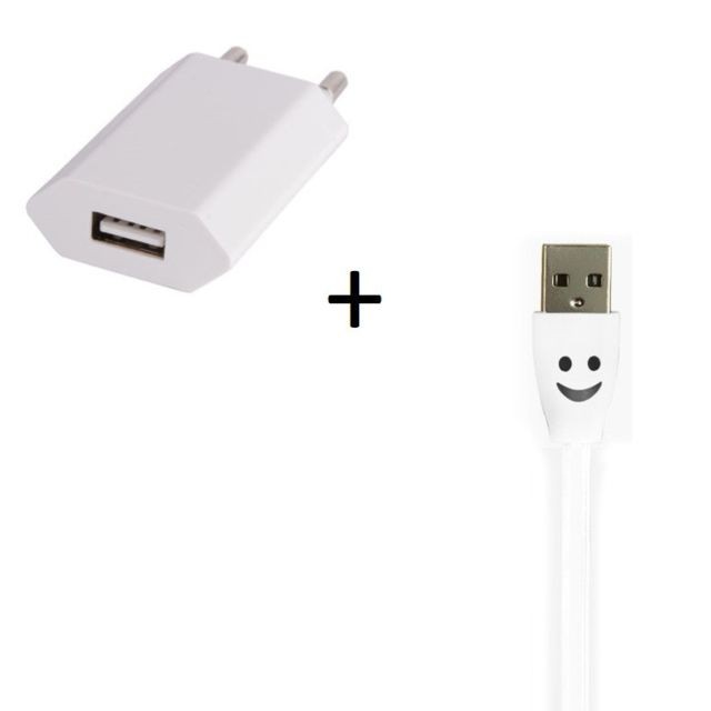 Chargeur secteur téléphone marque generique Pack Chargeur pour IPHONE 7 Plus Lightning (Cable Smiley LED + Prise Secteur USB) APPLE Connecteur (BLANC)