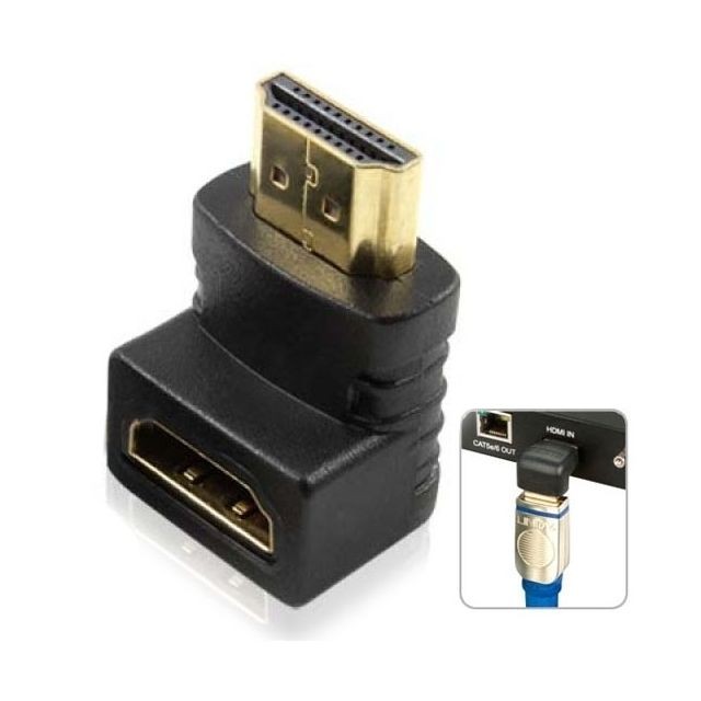 Wewoo - Adaptateur noir HDMI 19Pin Mâle à HDMI 19Pin Femelle 90 degrés Angle Plaqué Or - Câble HDMI