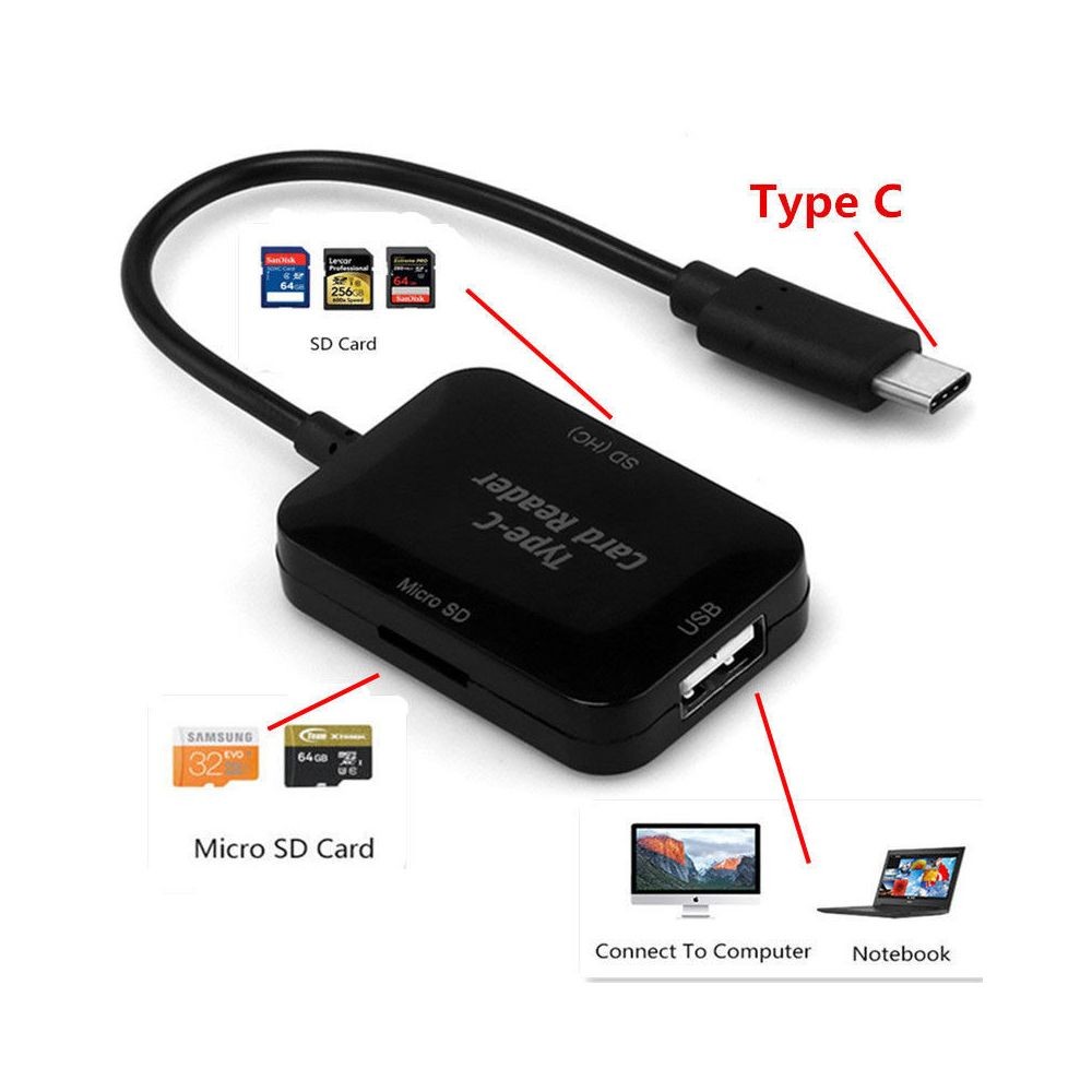 CABLING® Lecteur de Carte USB de Type C - lecteur de carte USB C pour carte  SD/carte micro SD/TF carte pour 2016 MacBook Pro et plus périphériques USB