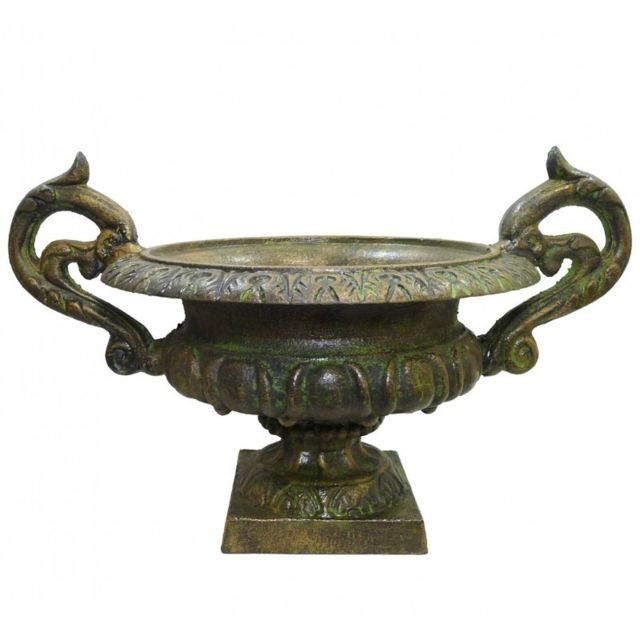 L'Héritier Du Temps - Vase Vasque Chambord Jardinière de Pilier Pot de Fleur en Fonte Vert Anglais 29x32,5x47cm L'Héritier Du Temps  - Meuble anglais Maison