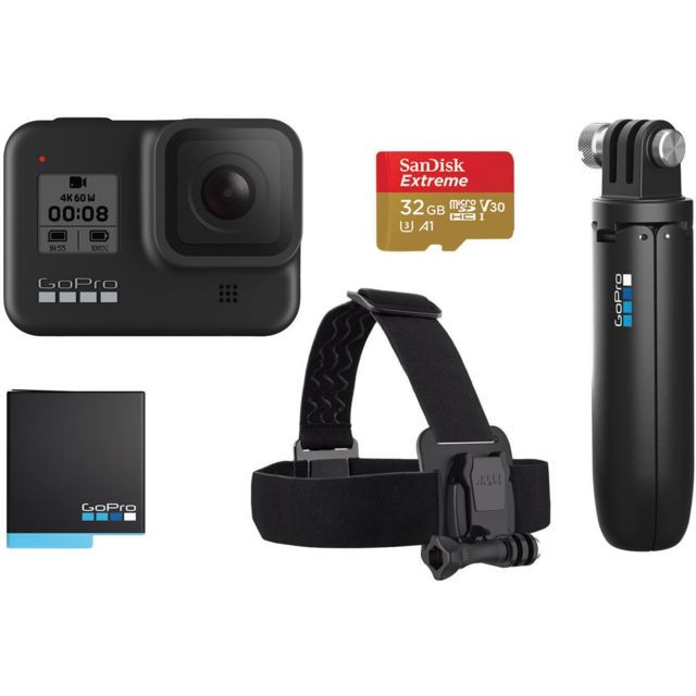 Gopro - GoPro HERO 8 Black Bundle - Pack Caméra 4K + Accessoires - Caméras Sportives