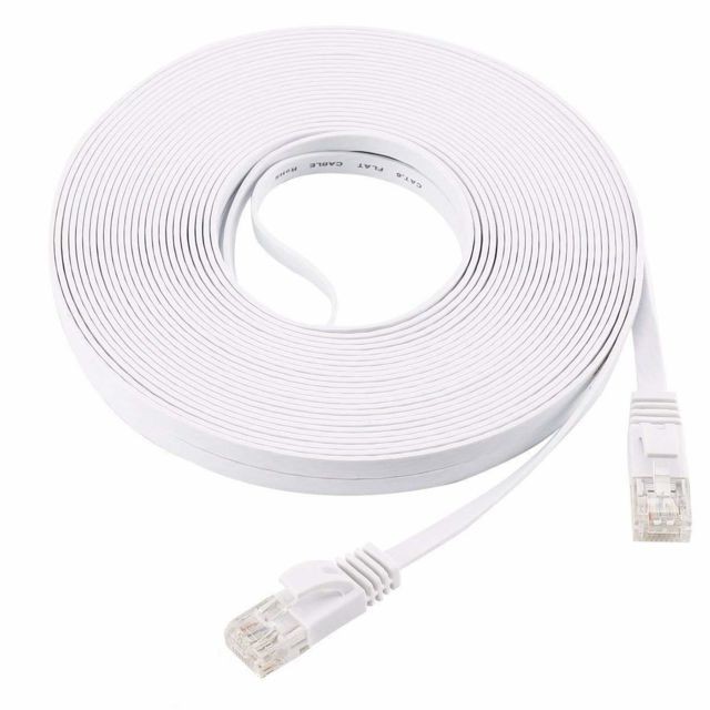 Ineck - INECK® CAT.6 15M Ethernet Câble Gigabit LAN Réseau ** Plat et Blanc ** PC / Switch / Router / Modem / TV Box / Consoles de Jeux Vidéo - Câble RJ45