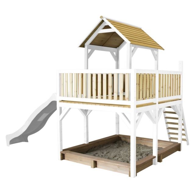 Axi - Atka Play Tower marron/blanc - Toboggan Blanc - Jeux d'enfants