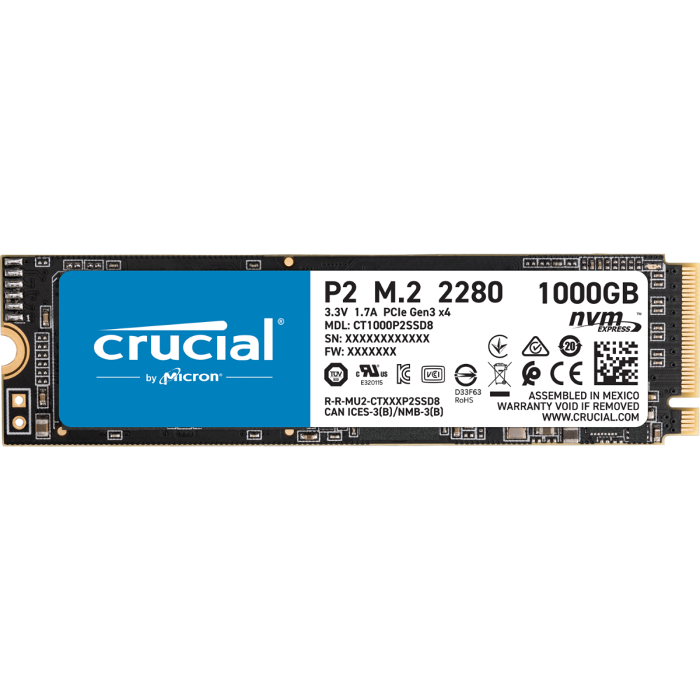 SSD Interne Crucial P2 3D NAND - 1 To - M.2 NVMe PCIe