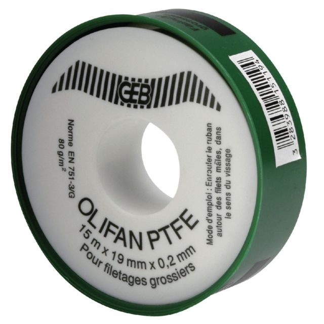 Geb - ruban téflon geb olifan - pour raccords spécial gros diamètres - 19 mm x 15 m x 0.2 mm - Geb