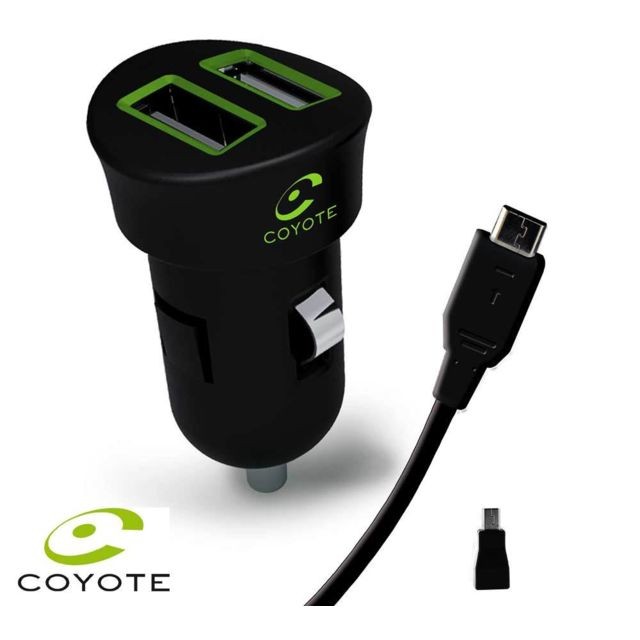 Coyote -Branchez votre avertisseur Coyote et votre smartphone simultanément, - Tension d'entrée 12-24V - Tension de sortie 5V, Fourni avec un câble USB de charge, ainsi qu'un adaptateur Mini USB  Micro USB Coyote  - Assistant d'aide à la conduite et GPS