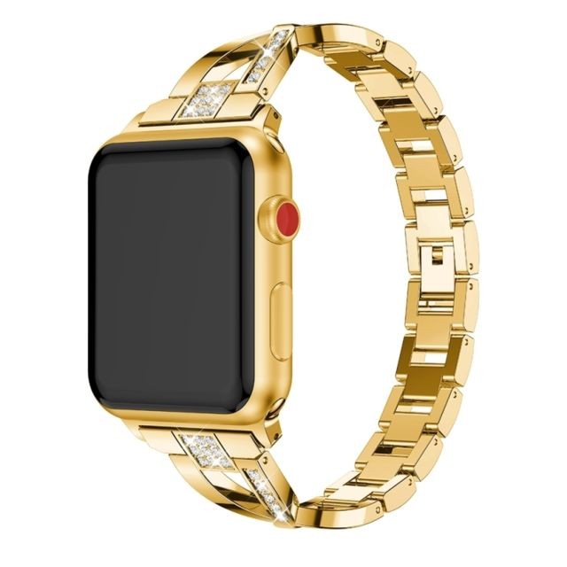 Wewoo - Bracelet pour montre connectée en acier inoxydable massif serti de diamants Apple Watch séries 3 et 2 et 1 38 mm or Wewoo  - Bracelet connecté
