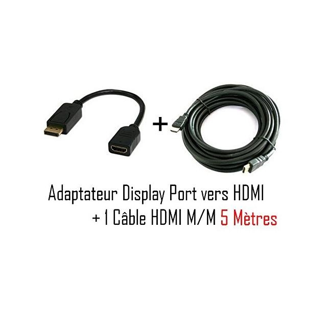 Cabling - CABLING  Adaptateur display port M vers HDMI F + Cable HDMI 5 mètres Cabling  - Convertisseur Audio et Vidéo